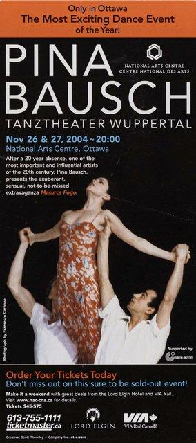Flyer for “Masurca Fogo” by Pina Bausch with Tanztheater Wuppertal in in Ottawa, 11/26/2004 – 11/27/2004