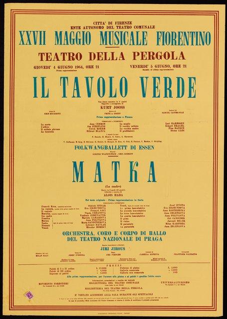 Affiche de « La table verte » de Kurt Jooss à Florence, 4 juin 1964 – 5 juin 1964