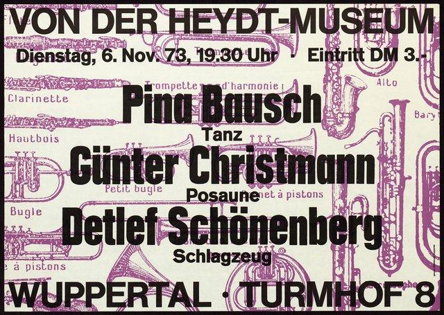 Poster for “Jazz improvisation with the Schönenberg-duo” by Pina Bausch, Günter Christmann and Detlef Schönenberg in Wuppertal, Nov. 6, 1973