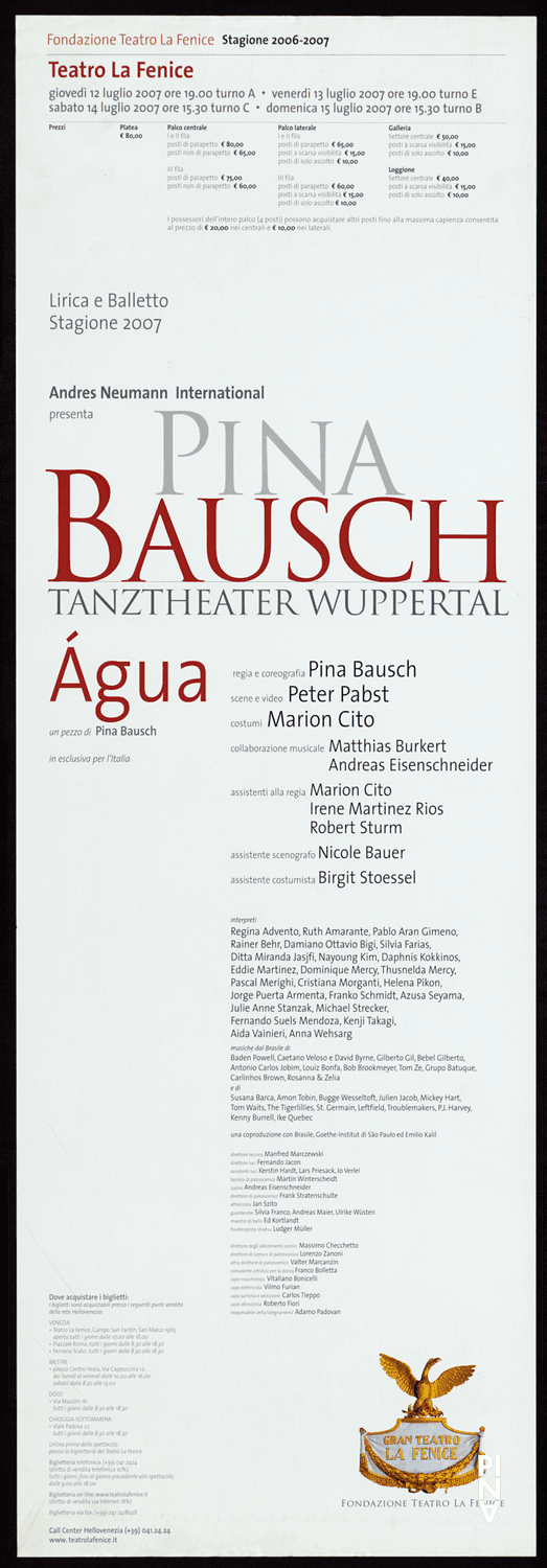 Poster for “Água” by Pina Bausch in Venice, 07/12/2007 – 07/15/2007