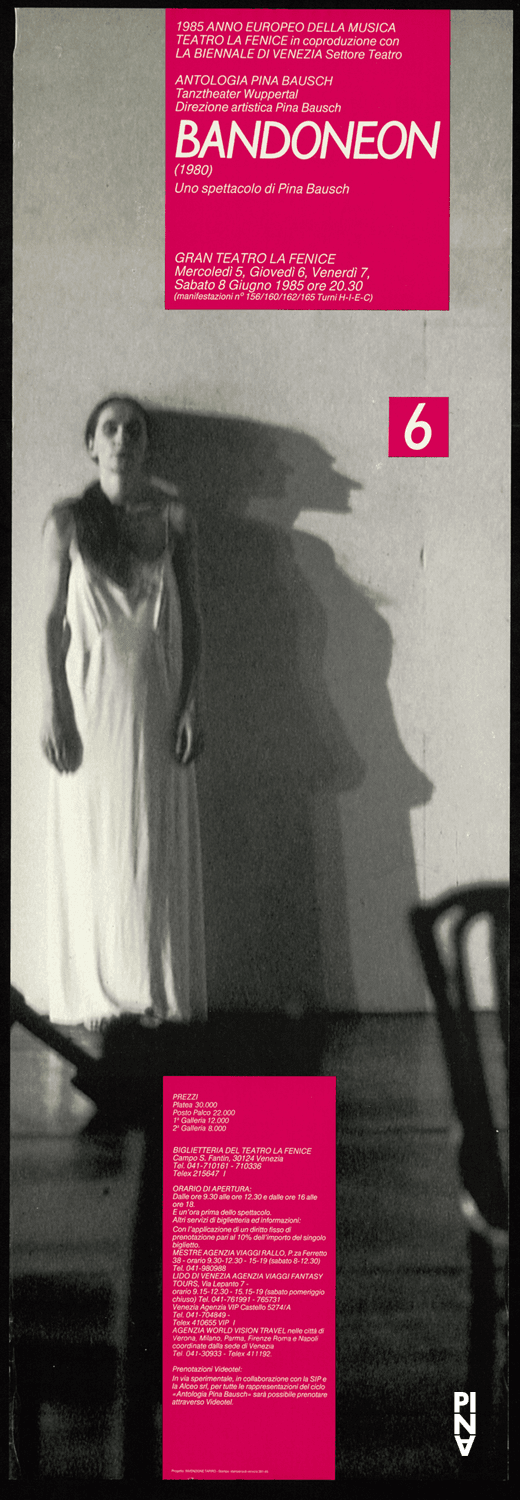Poster for “Bandoneon” by Pina Bausch in Venice, 06/05/1985 – 06/08/1985