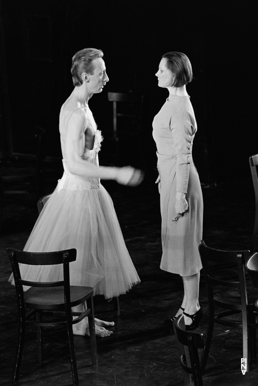 Dominique Mercy and Silvia Kesselheim in “Bandoneon” by Pina Bausch at Opernhaus Wuppertal, season 1984/85