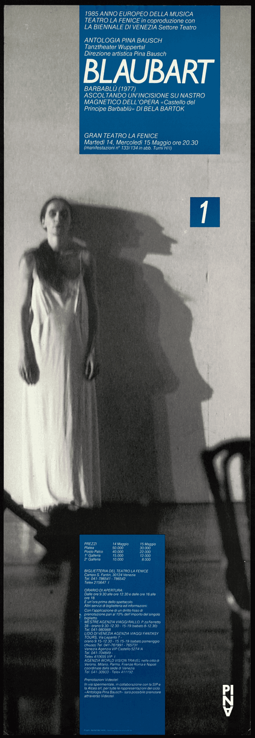 Poster for “Bluebeard. While Listening to a Tape Recording of Béla Bartók's Opera "Duke Bluebeard's Castle"” by Pina Bausch in Venice, 05/14/1985 – 05/15/1985