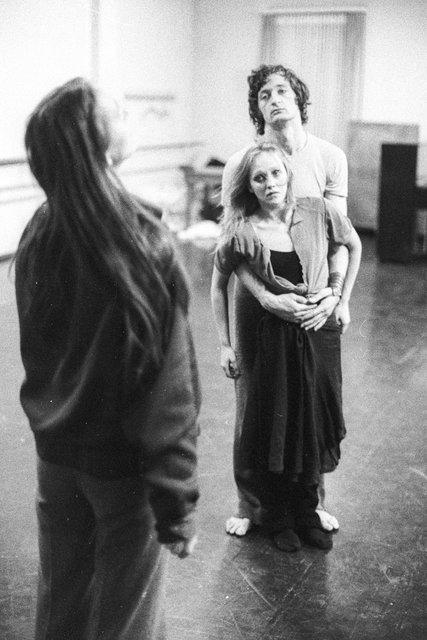 Pina Bausch, Jan Minařík and Marlis Alt in “Bluebeard. While Listening to a Tape Recording of Béla Bartók's Opera "Duke Bluebeard's Castle"” by Pina Bausch, season 1976/77