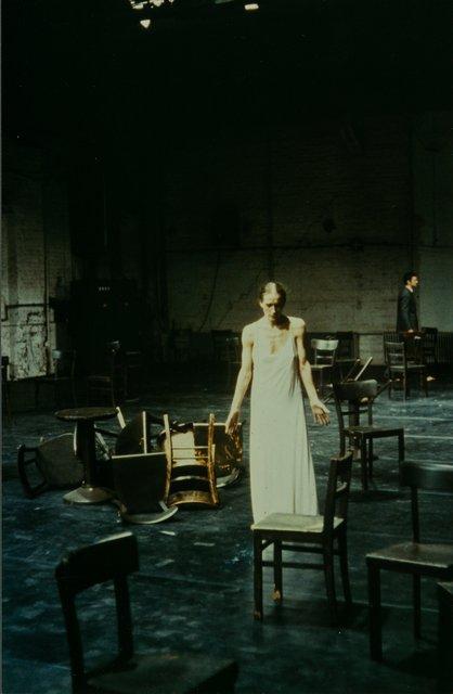 Pina Bausch and Jan Minařík in “Café Müller” by Pina Bausch at Kampnagelfabrik Hamburg, season 1984/85