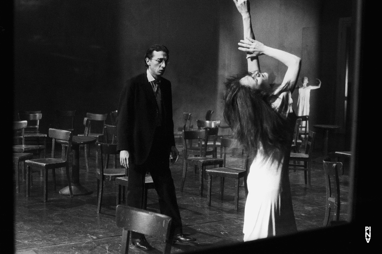 Malou Airaudo, Jean Laurent Sasportes and Pina Bausch in “Café Müller” by Pina Bausch