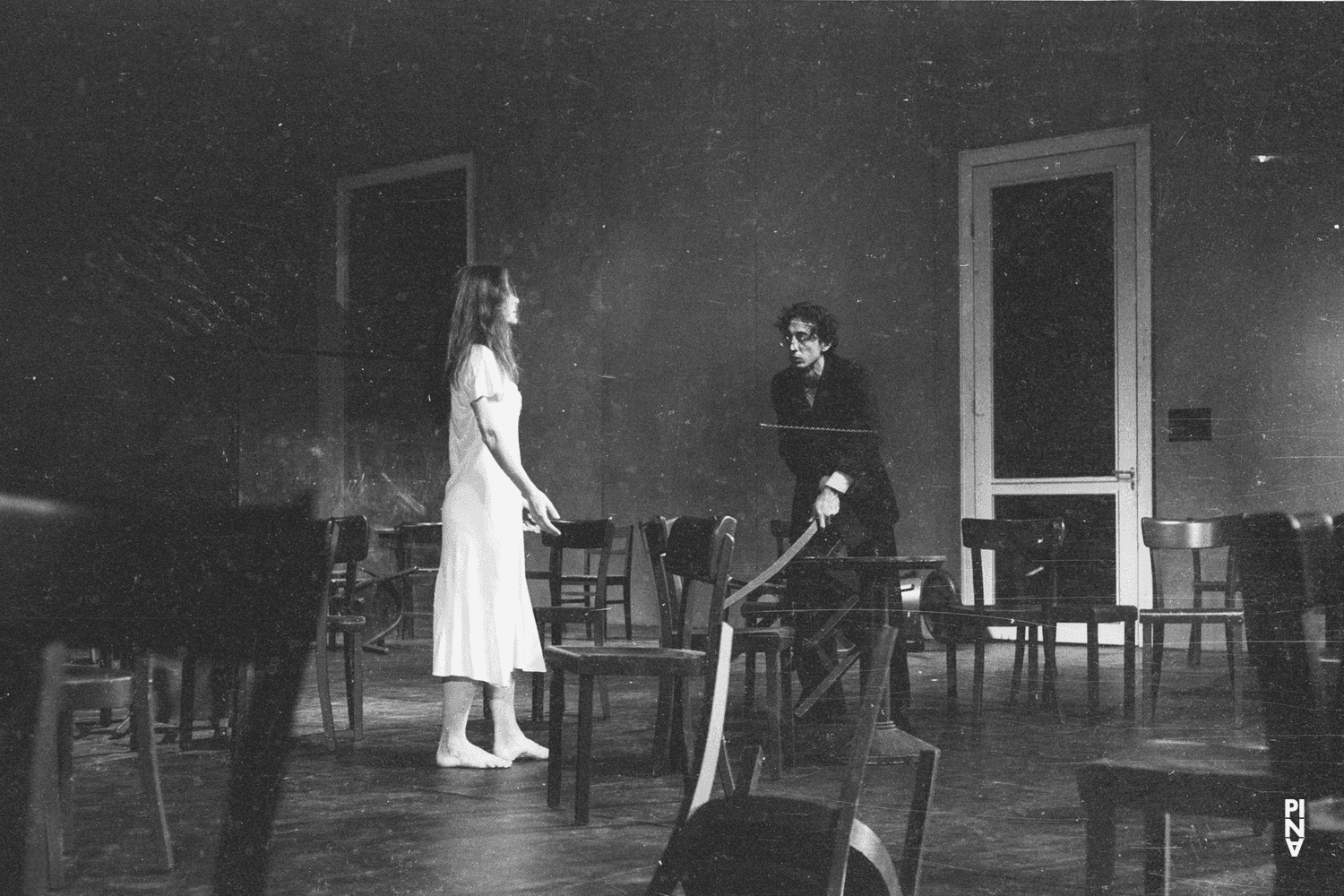 Malou Airaudo and Jean Laurent Sasportes in “Café Müller” by Pina Bausch