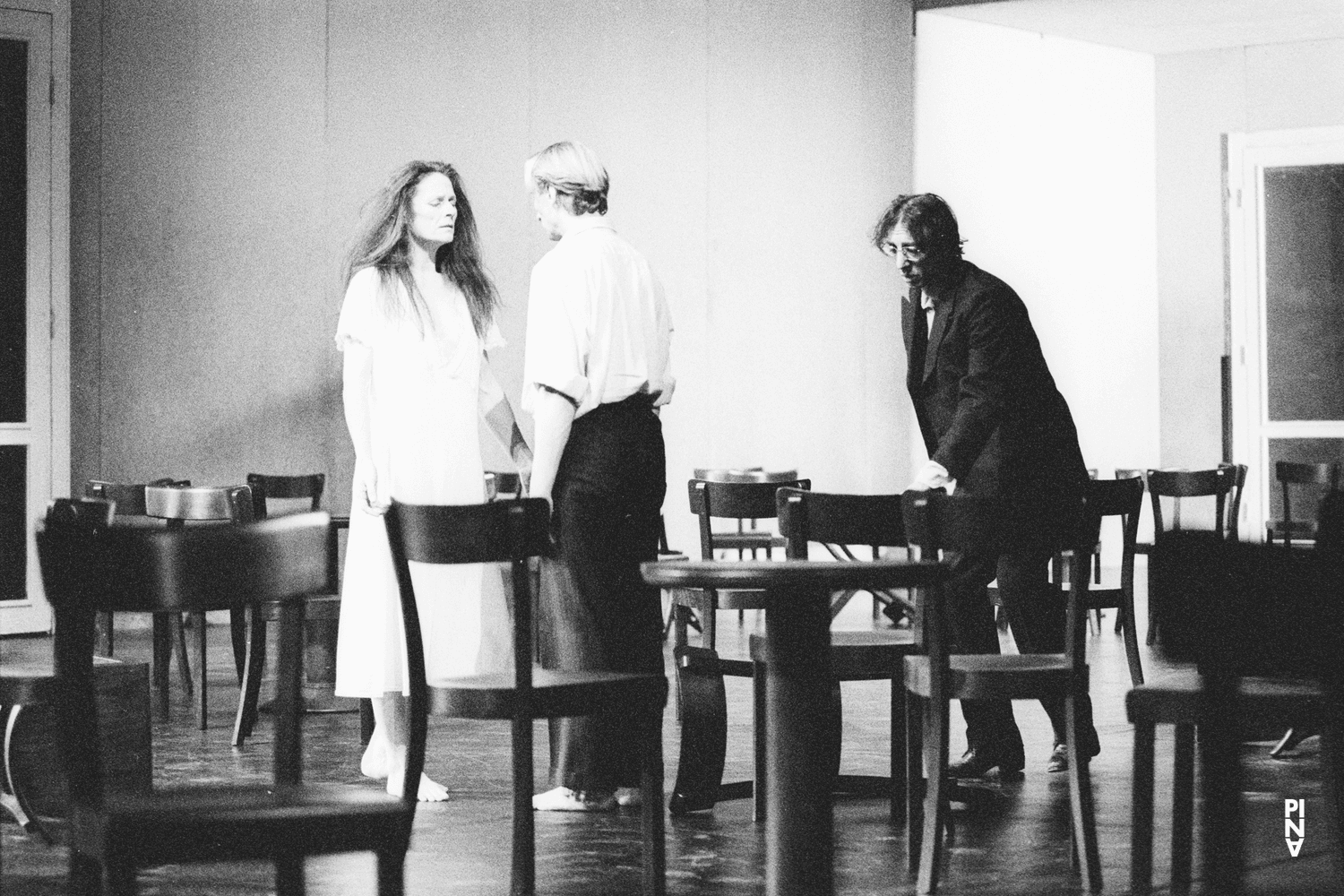 Dominique Mercy, Jean Laurent Sasportes and Malou Airaudo in “Café Müller” by Pina Bausch
