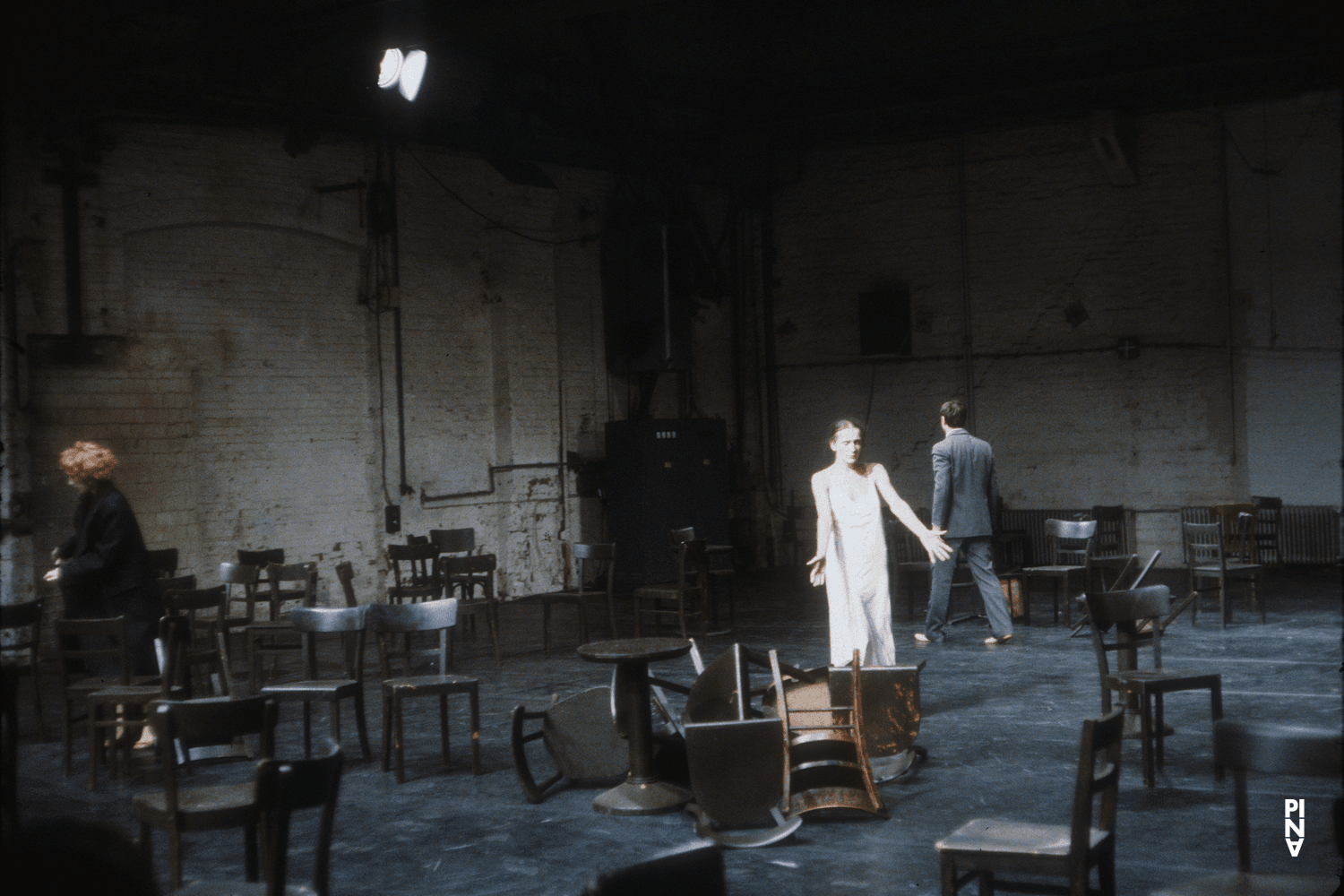 Nazareth Panadero, Pina Bausch and Jan Minařík in “Café Müller” by Pina Bausch at Kampnagelfabrik Hamburg, season 1984/85