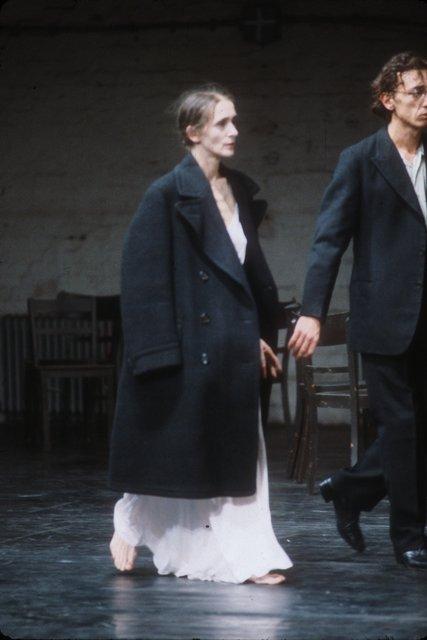 Pina Bausch and Jean Laurent Sasportes in “Café Müller” by Pina Bausch at Kampnagelfabrik Hamburg, season 1984/85