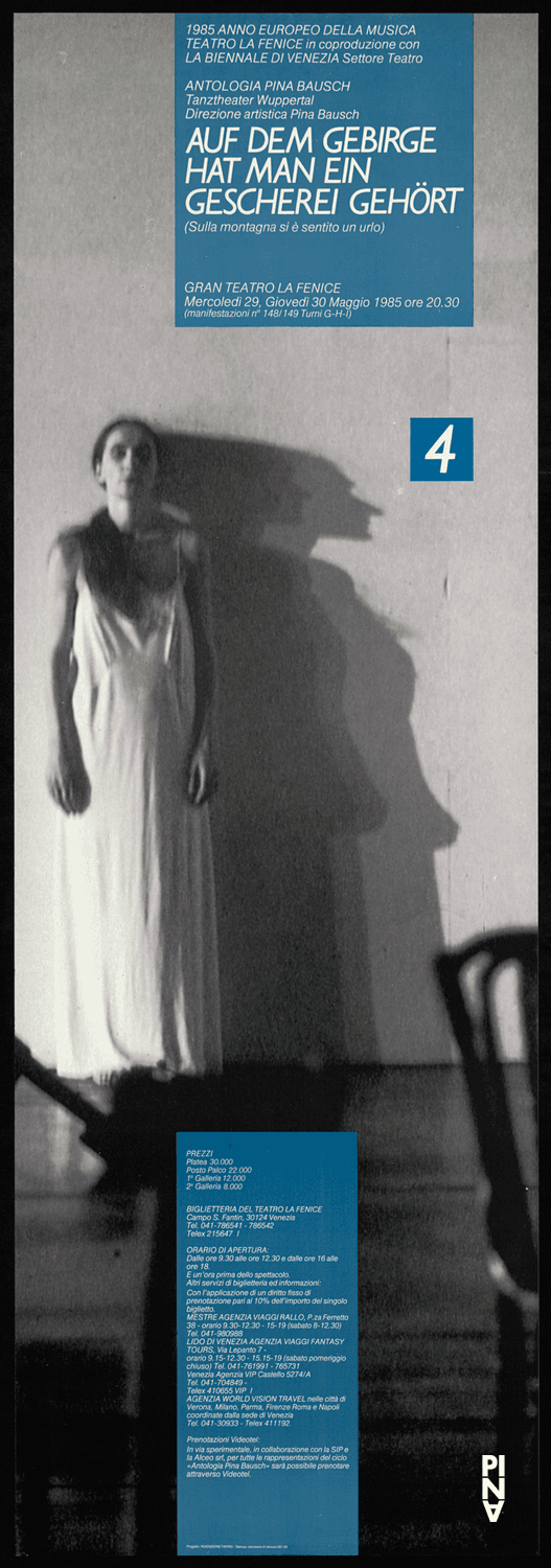 Poster for “Auf dem Gebirge hat man ein Geschrei gehört (On the Mountain a Cry Was Heard)” by Pina Bausch in Venice, 05/29/1985 – 05/30/1985