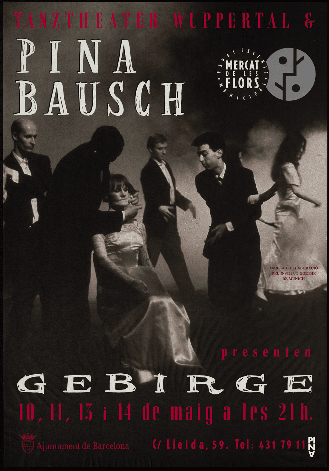 Plakat zu „Auf dem Gebirge hat man ein Geschrei gehört“ von Pina Bausch in Barcelona, 10.05.1988–14.05.1988
