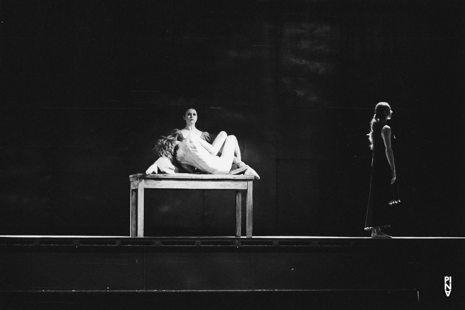 Tjitske Broersma, Dominique Mercy and Josephine Ann Endicott in “Iphigenie auf Tauris” by Pina Bausch at Opernhaus Wuppertal, season 1973/74