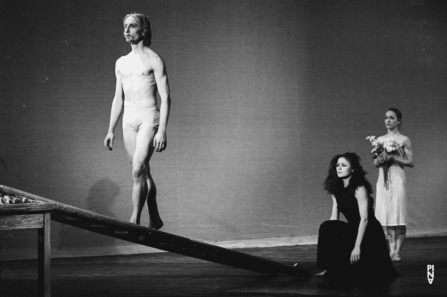 Dominique Mercy, Vivienne Newport and Malou Airaudo in “Iphigenie auf Tauris” by Pina Bausch with Tanztheater Wuppertal at Opernhaus Wuppertal (Germany), April 20, 1974