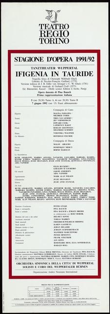 Plakat zu „Iphigenie auf Tauris“ von Pina Bausch in Turin, 05.06.1992–07.06.1992