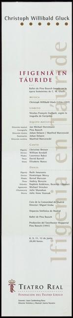 Plakat zu „Iphigenie auf Tauris“ von Pina Bausch in Madrid, 08.06.1998–12.06.1998