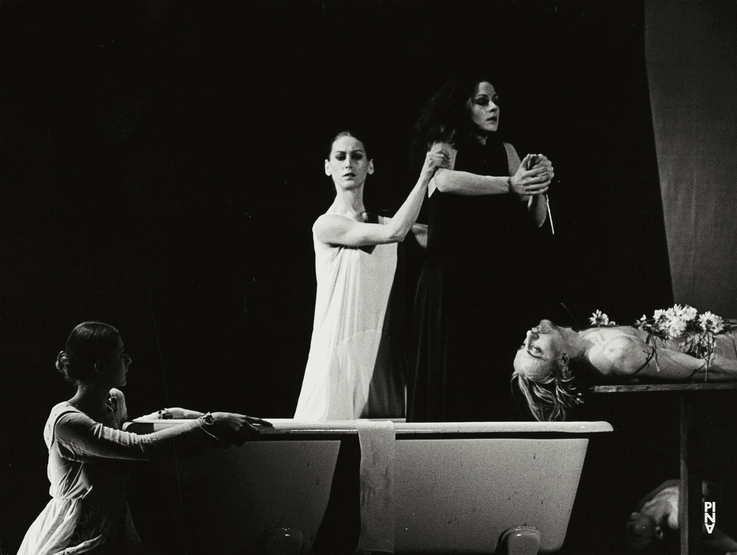 Dominique Mercy, Malou Airaudo and Hiltrud Blanck in “Iphigenie auf Tauris” by Pina Bausch at Opernhaus Wuppertal, season 1973/74