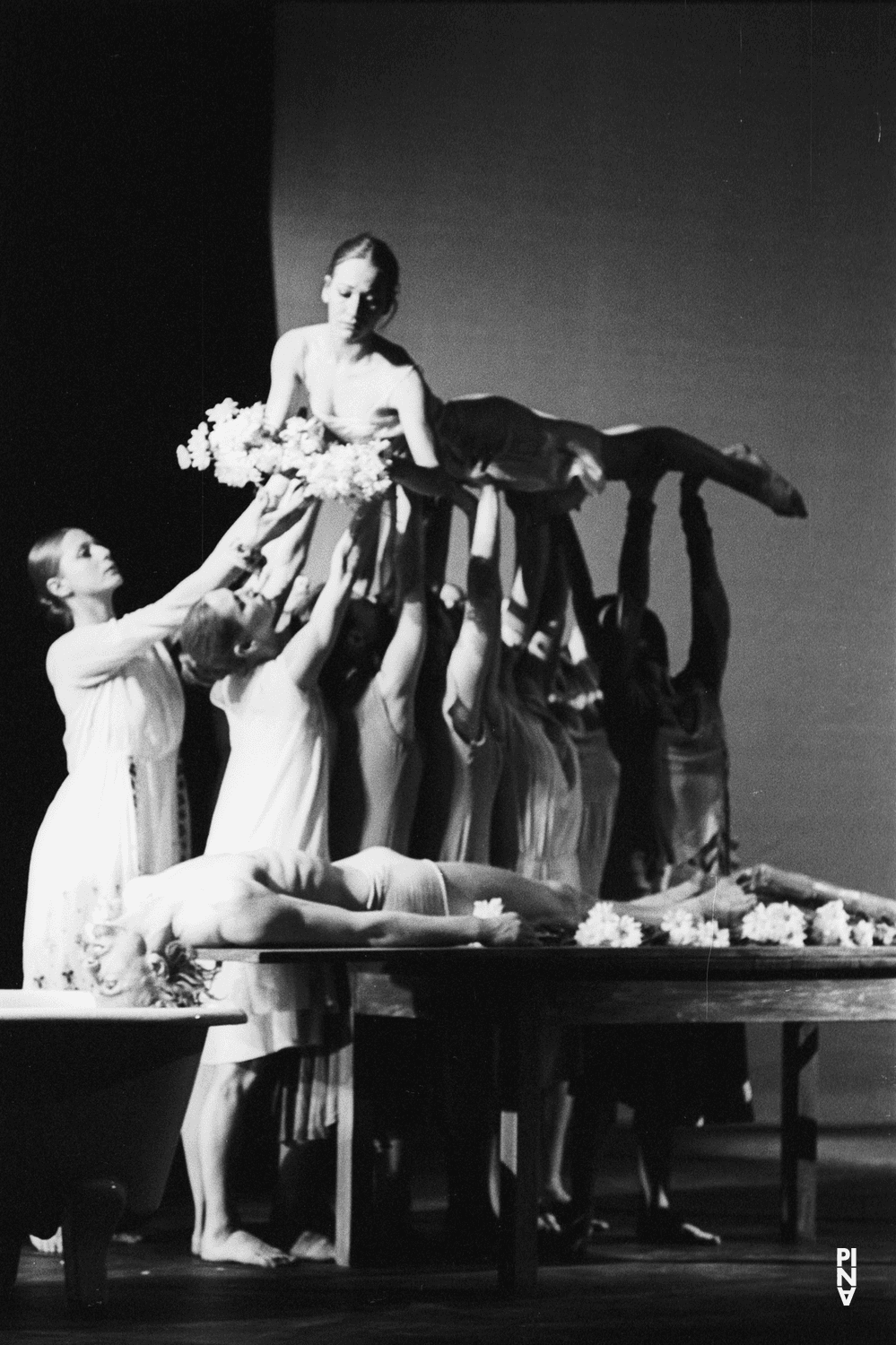 Dominique Mercy, Hiltrud Blanck and Vivienne Newport in “Iphigenie auf Tauris” by Pina Bausch at Opernhaus Wuppertal, season 1973/74