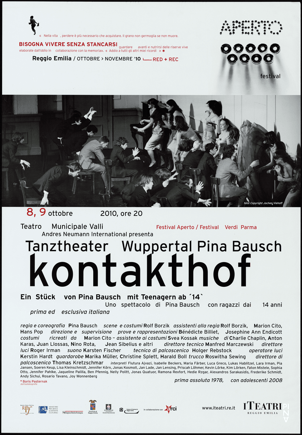 Poster for “Kontakthof. With Teenagers over 14” by Pina Bausch in Reggio nell'Emilia, 10/08/2010 – 10/09/2010