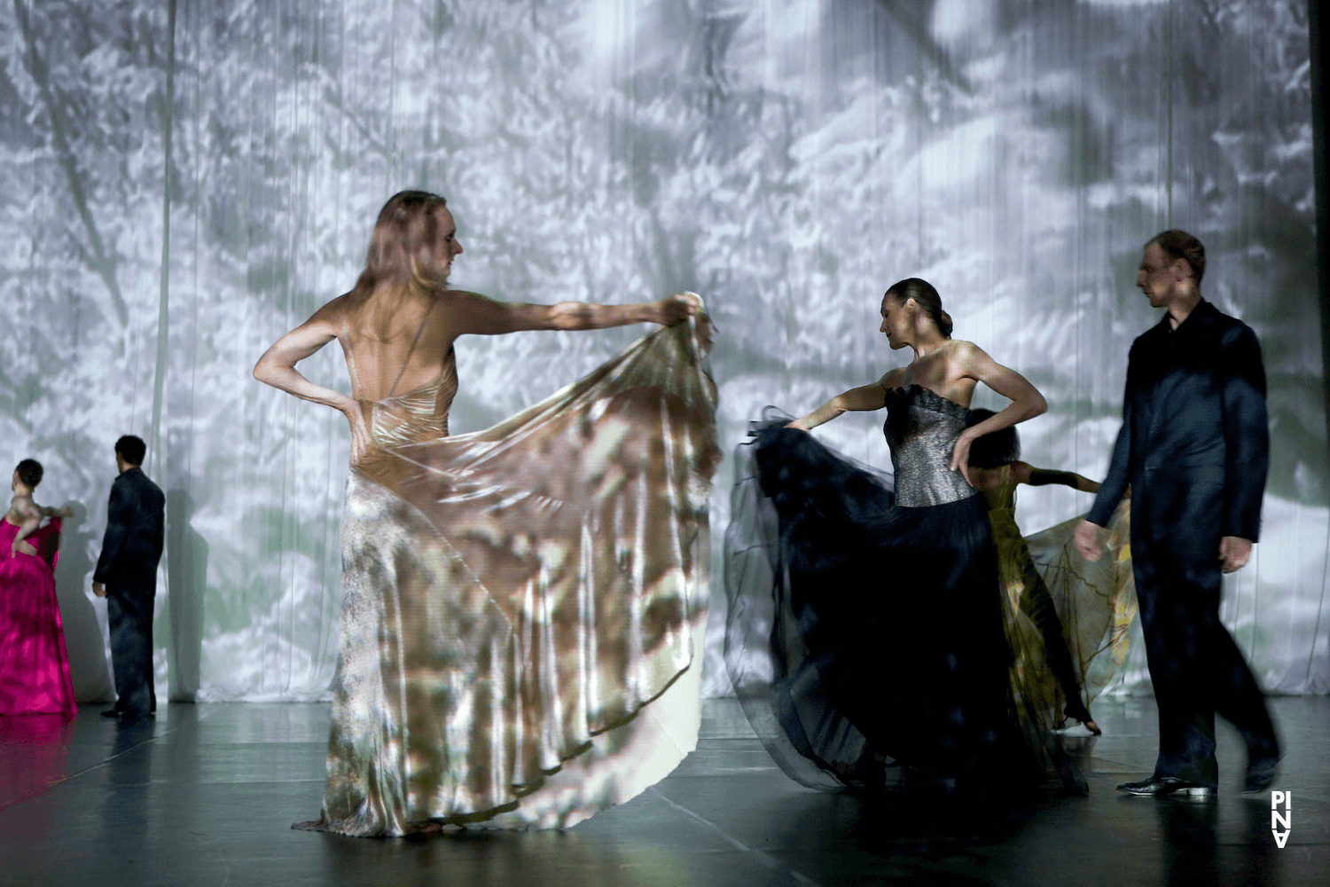 Julie Shanahan, Andrey Berezin and Julie Anne Stanzak in “'Sweet Mambo'” by Pina Bausch with Tanztheater Wuppertal at Schauspielhaus Wuppertal (Germany), May 29, 2008