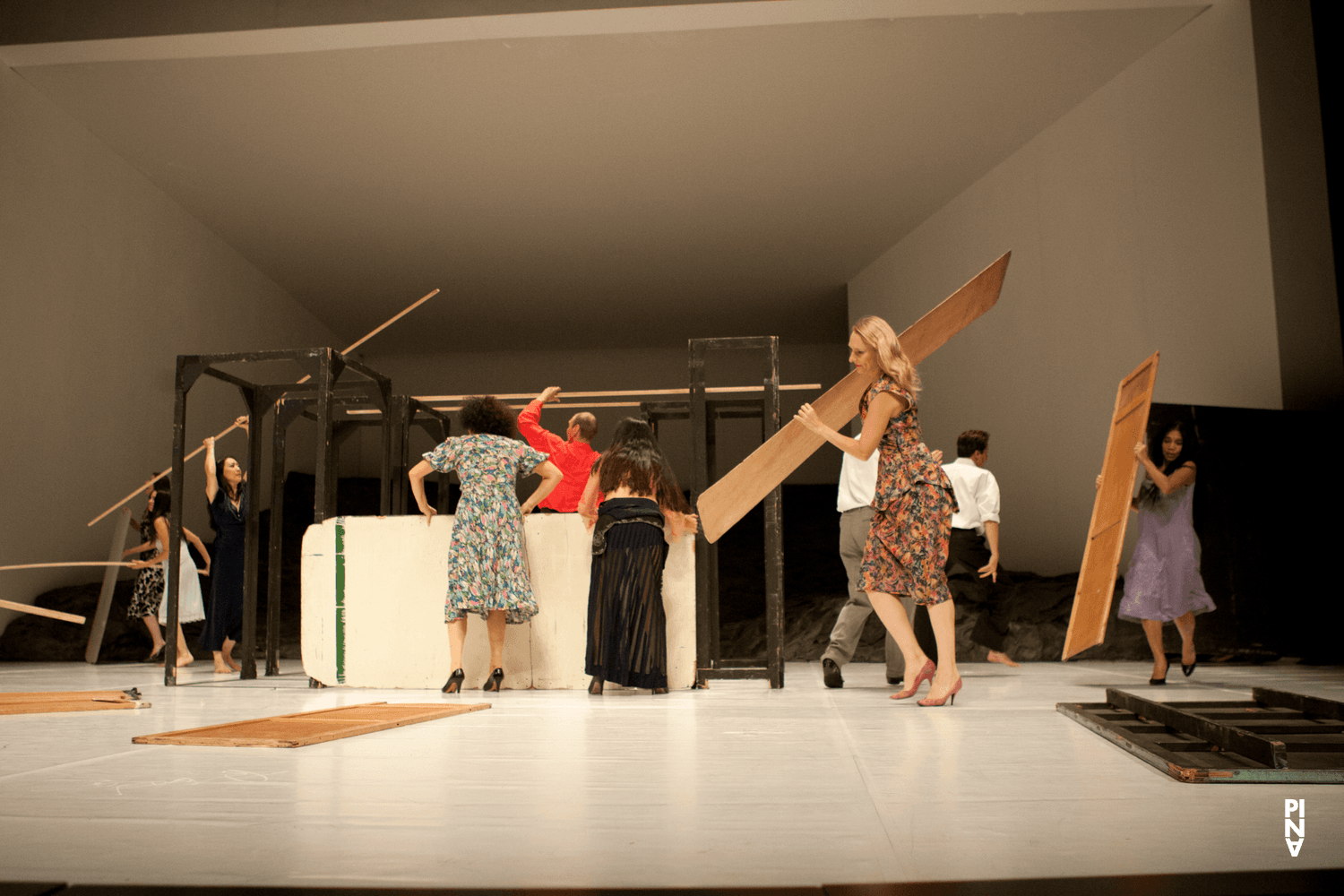 Julie Shanahan, Ditta Miranda Jasjfi and Azusa Seyama in “Masurca Fogo” by Pina Bausch with Tanztheater Wuppertal at Opernhaus Wuppertal (Germany), Sept. 19, 2012