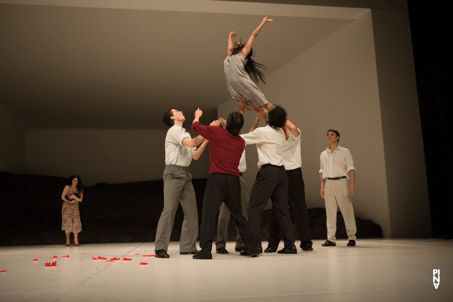 Aleš Čuček, Paul White and Aida Vainieri in “Masurca Fogo” by Pina Bausch with Tanztheater Wuppertal at Opernhaus Wuppertal (Germany), March 24, 2015