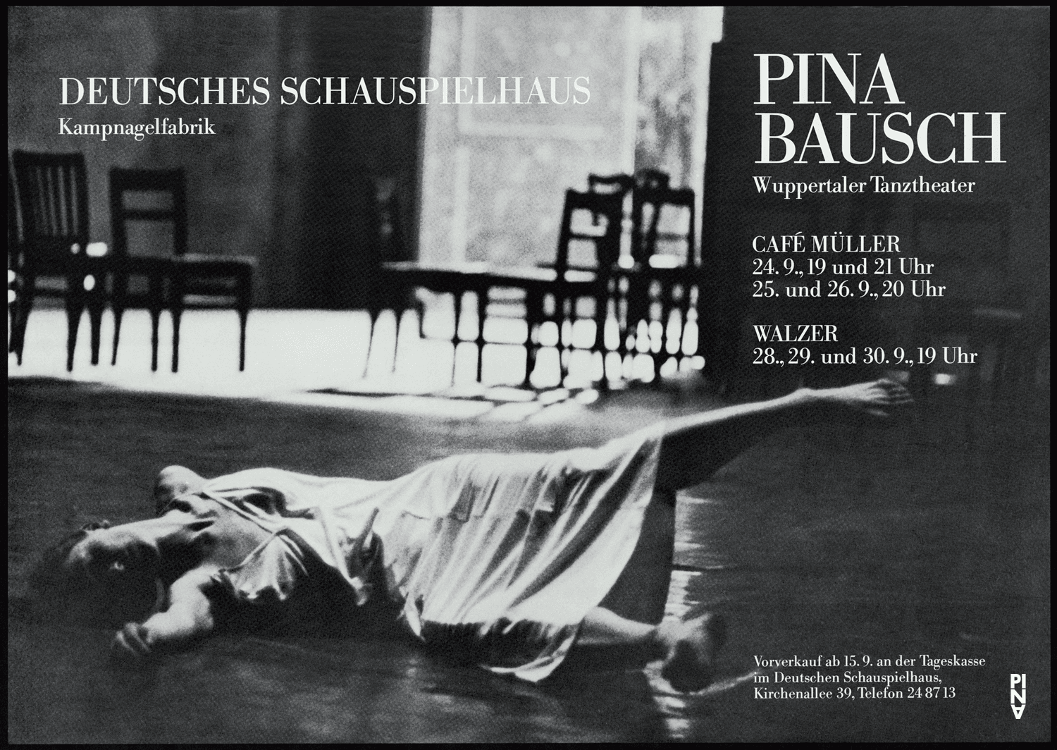 Plakat zu „Café Müller“ und „Walzer“ von Pina Bausch in Hamburg, 24.09.1984–30.09.1984