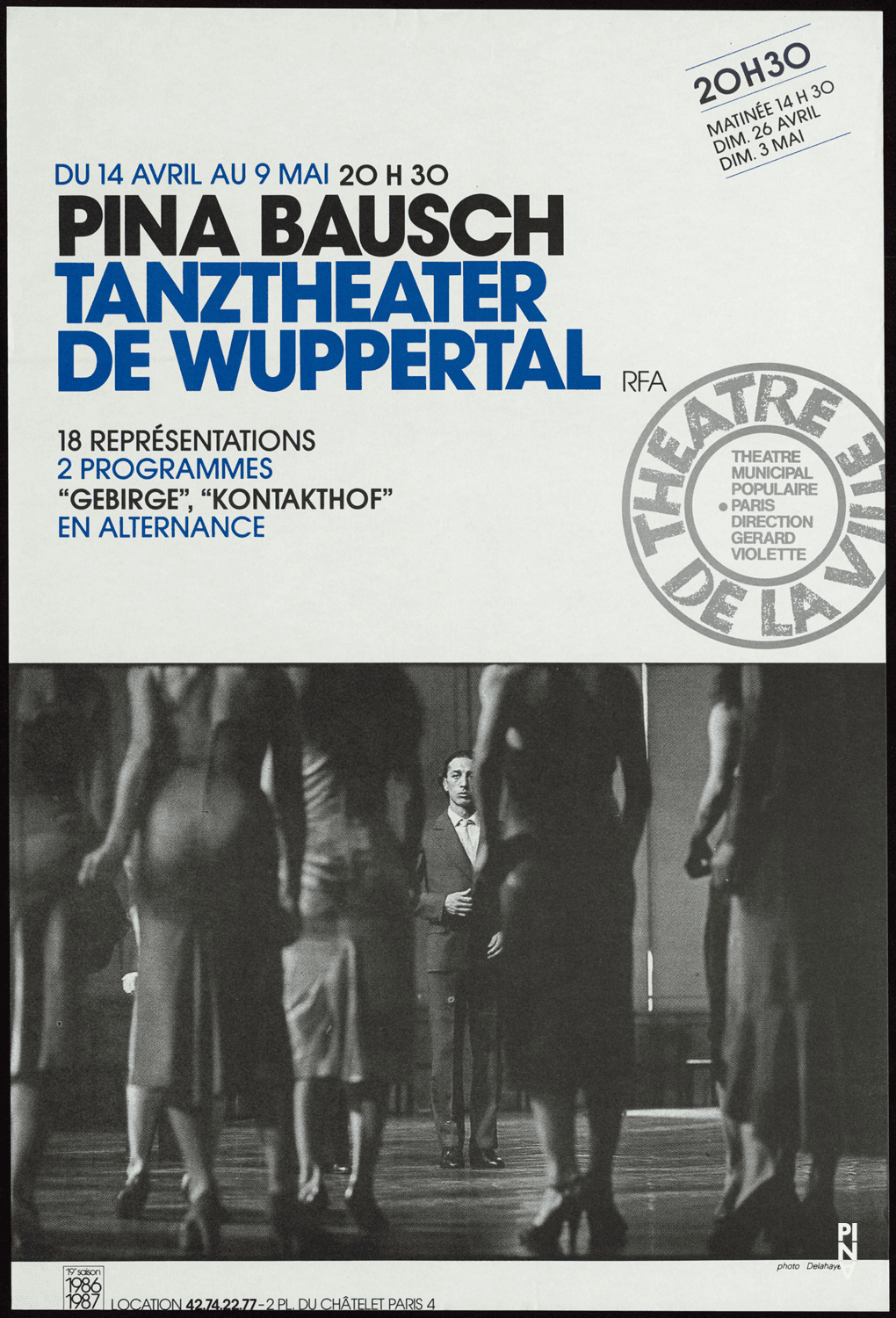 Poster for “Auf dem Gebirge hat man ein Geschrei gehört (On the Mountain a Cry Was Heard)” and “Kontakthof” by Pina Bausch in Paris, 04/14/1987 – 05/09/1987