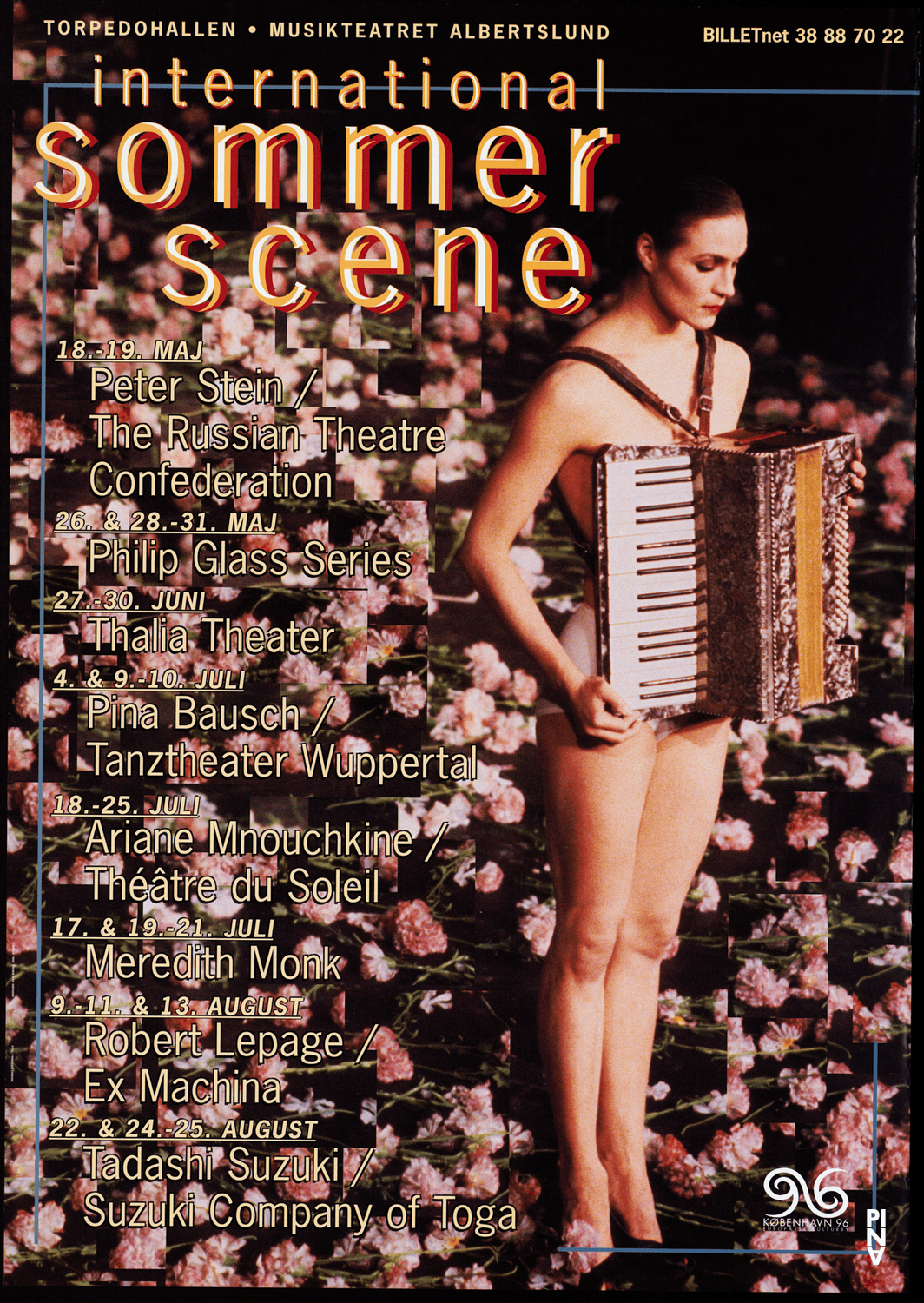Poster for “Nelken (Carnations)” and “Viktor” by Pina Bausch in Copenhagen, 07/04/1996 – 07/10/1996