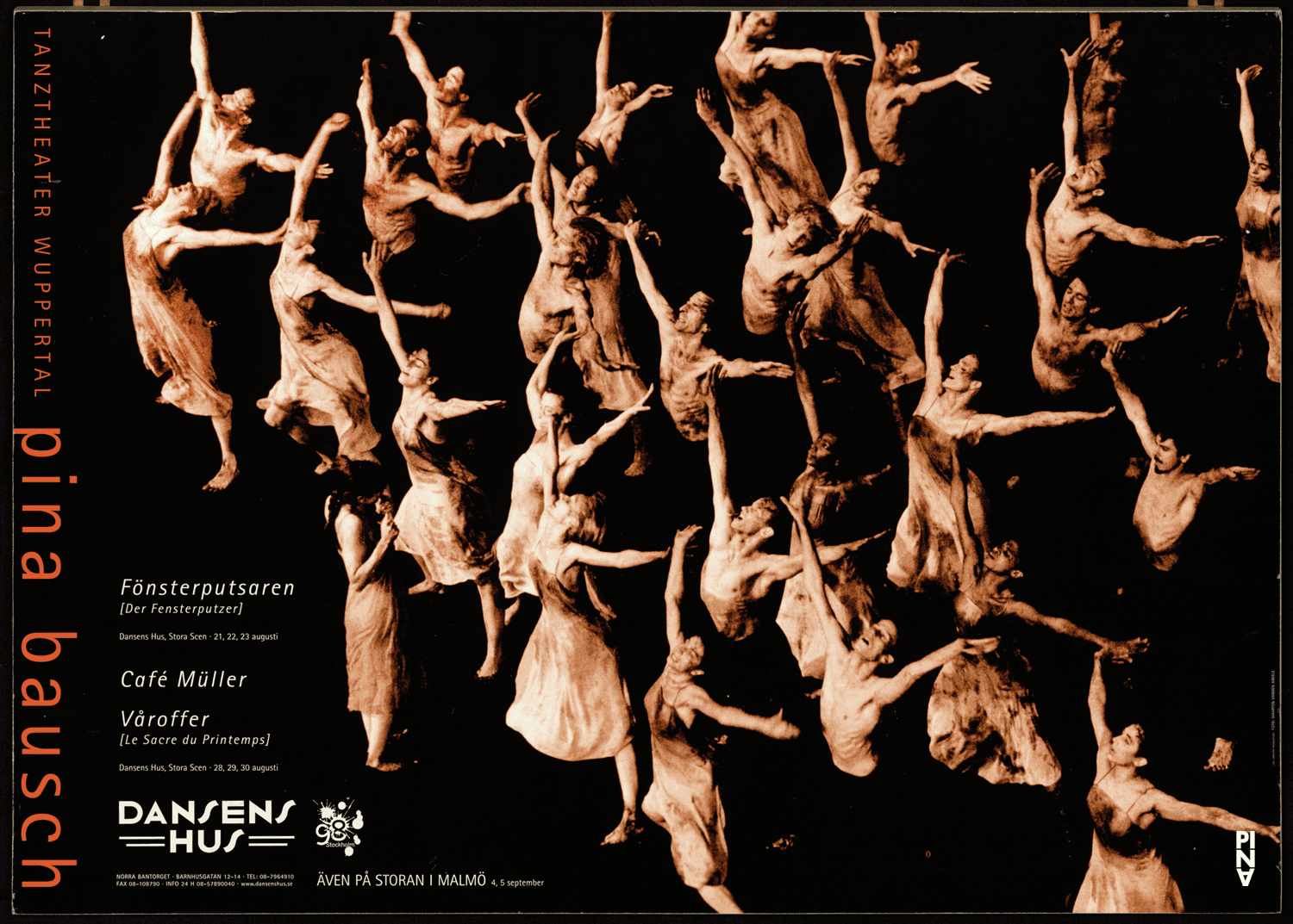 Poster for “Café Müller”, “Der Fensterputzer (The Window Washer)” and “The Rite of Spring” by Pina Bausch in Stockholm, 08/21/1998 – 08/30/1998