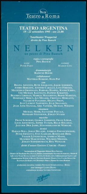 Poster for “Nelken (Carnations)” by Pina Bausch in Rome, 09/19/1995 – 09/22/1995
