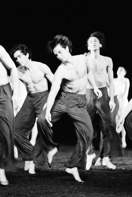 Christian Trouillas, Jean Laurent Sasportes and Arthur Rosenfeld in “The Rite of Spring” by Pina Bausch at Opernhaus Wuppertal, season 1981/82