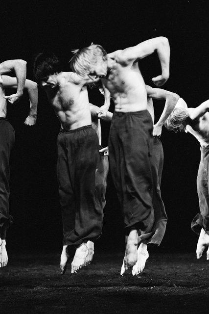 Christian Trouillas, Dominique Mercy and Janusz Subicz in “The Rite of Spring” by Pina Bausch at Opernhaus Wuppertal, season 1981/82