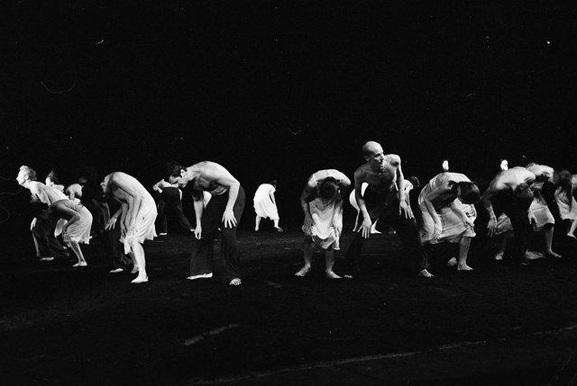 Jan Minařík, Jakob Haahr Andersen and Dominique Mercy in “The Rite of Spring” by Pina Bausch at Opernhaus Wuppertal, season 1981/82