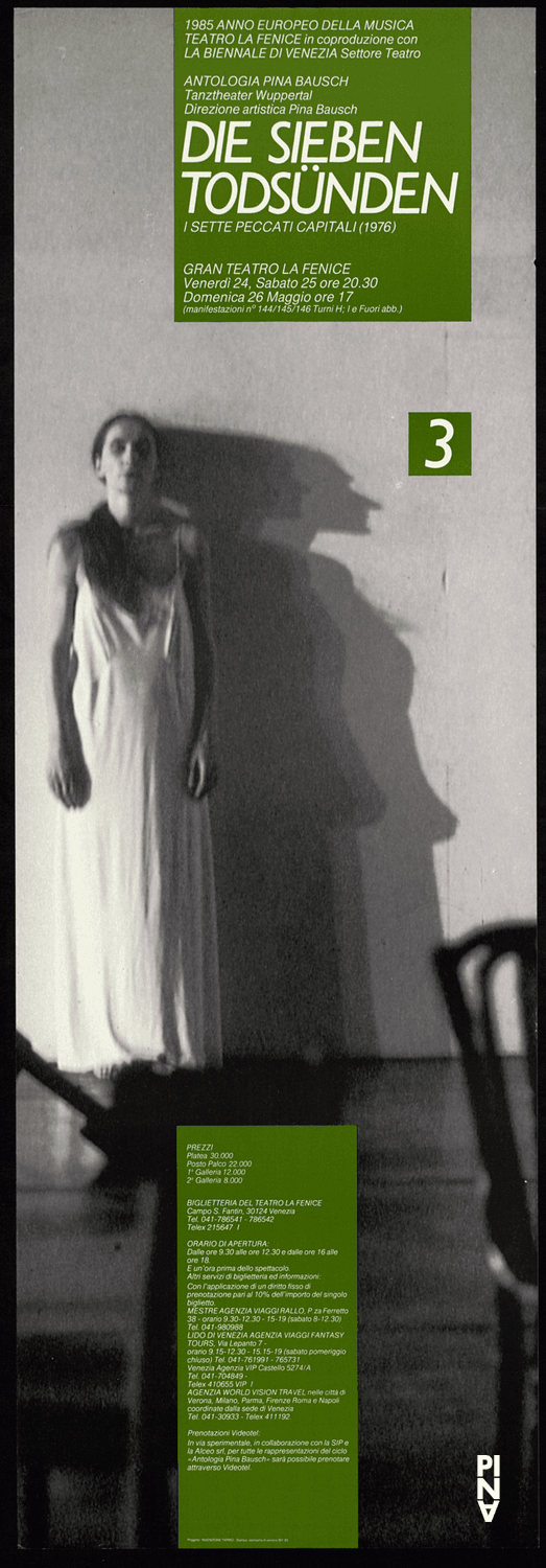 Poster for “The Seven Deadly Sins” by Pina Bausch in Venice, 05/24/1985 – 05/26/1985