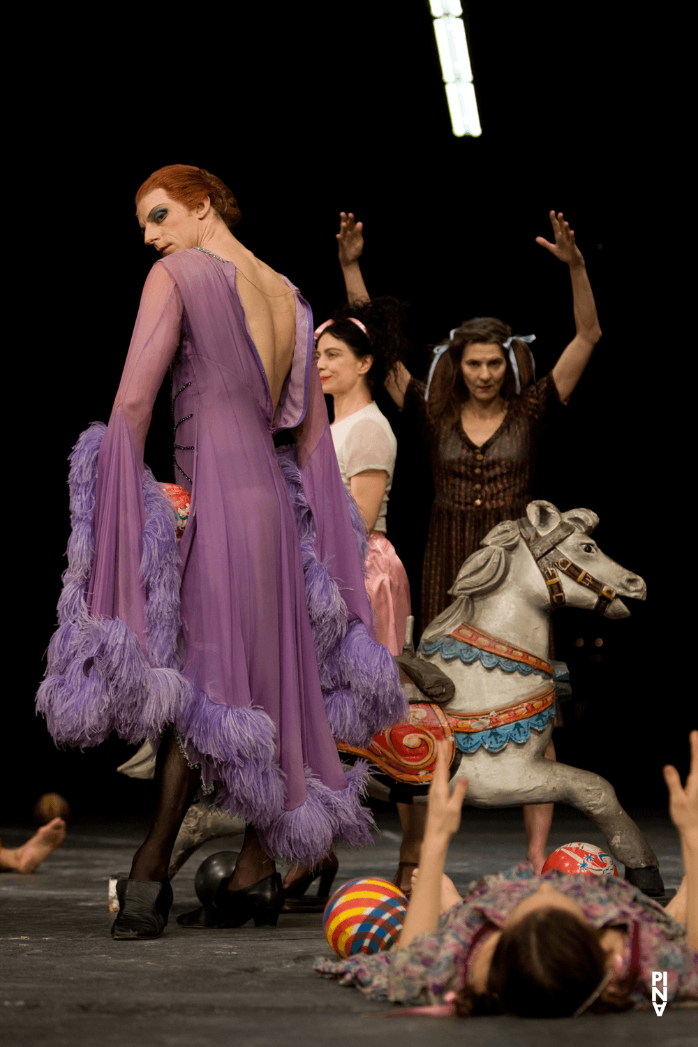 Pascal Merighi, Héléna Pikon and Aida Vainieri in “The Seven Deadly Sins” by Pina Bausch with Tanztheater Wuppertal at Schauspielhaus Wuppertal (Germany), Nov. 27, 2008