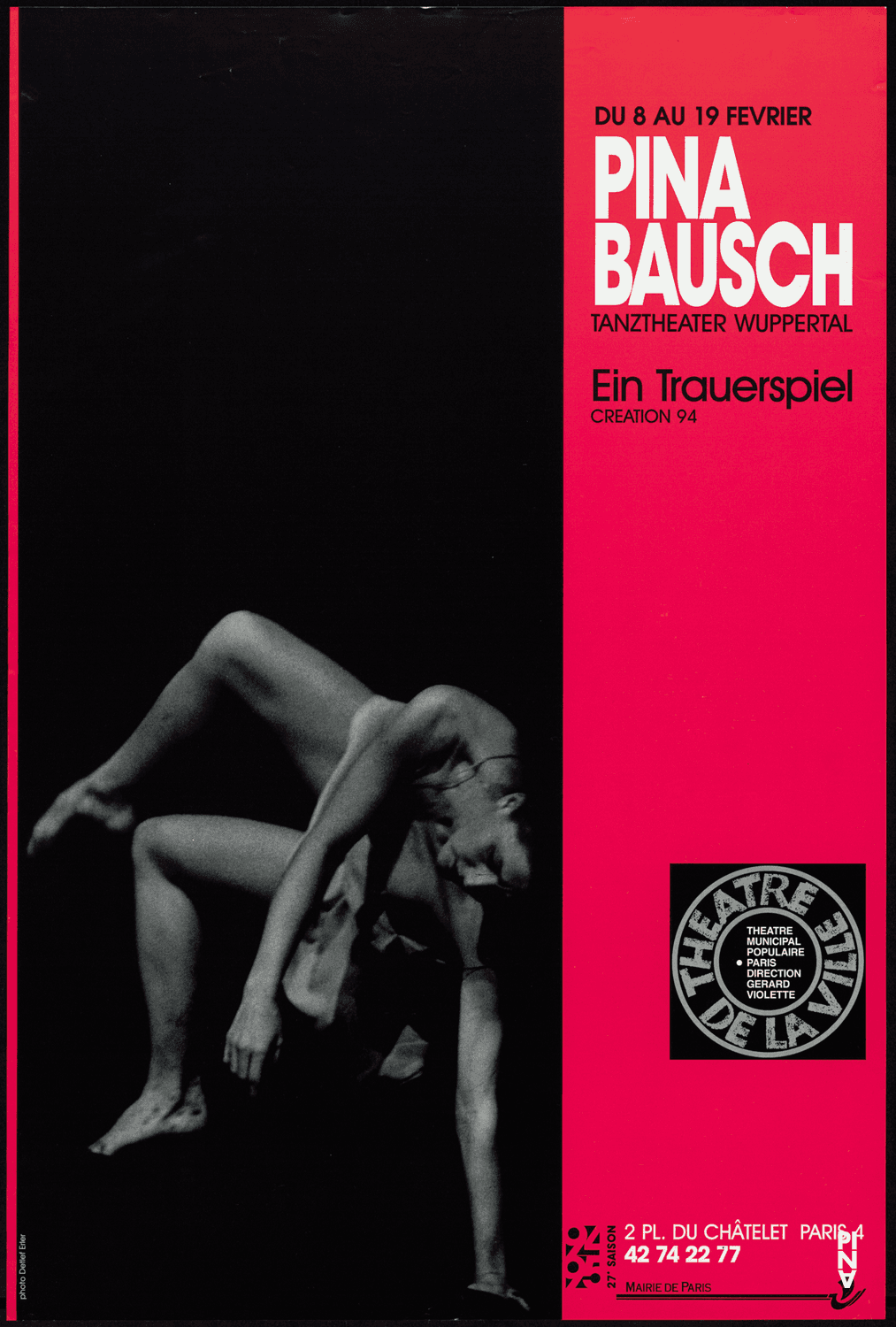 Plakat zu „Ein Trauerspiel“ von Pina Bausch in Paris, 08.02.1995–19.02.1995