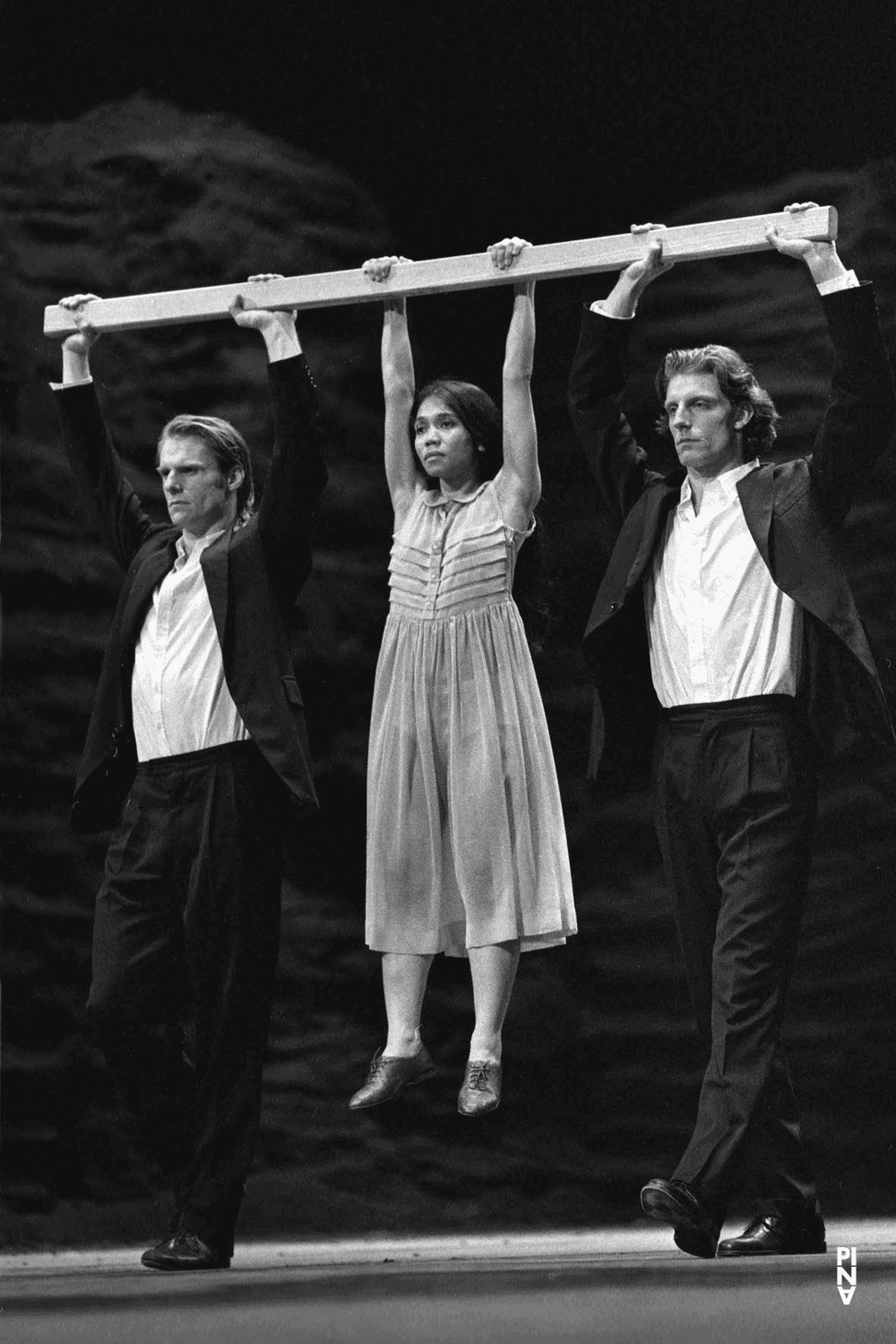 Pascal Merighi, Michael Strecker and Ditta Miranda Jasjfi in “Viktor” by Pina Bausch with Tanztheater Wuppertal at Théâtre du Châtelet Paris (France), June 26, 2001