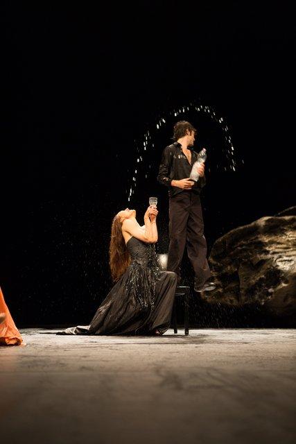 Julie Anne Stanzak and Pablo Aran Gimeno in “Vollmond (Full Moon)” by Pina Bausch with Tanztheater Wuppertal at Opernhaus Wuppertal (Germany), June 12, 2015