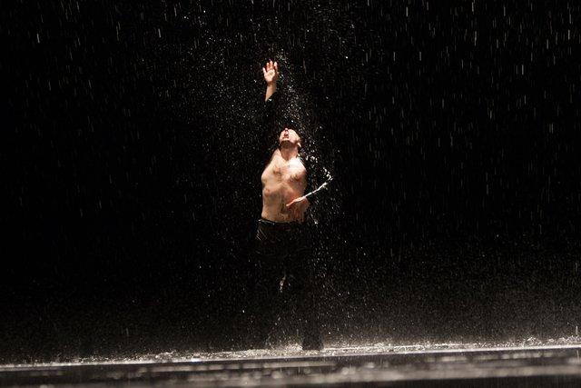 Michael Strecker dans « Vollmond (Pleine lune) » de Pina Bausch avec Tanztheater Wuppertal à l'Opernhaus Wuppertal (Allemagne), 12 juin 2015