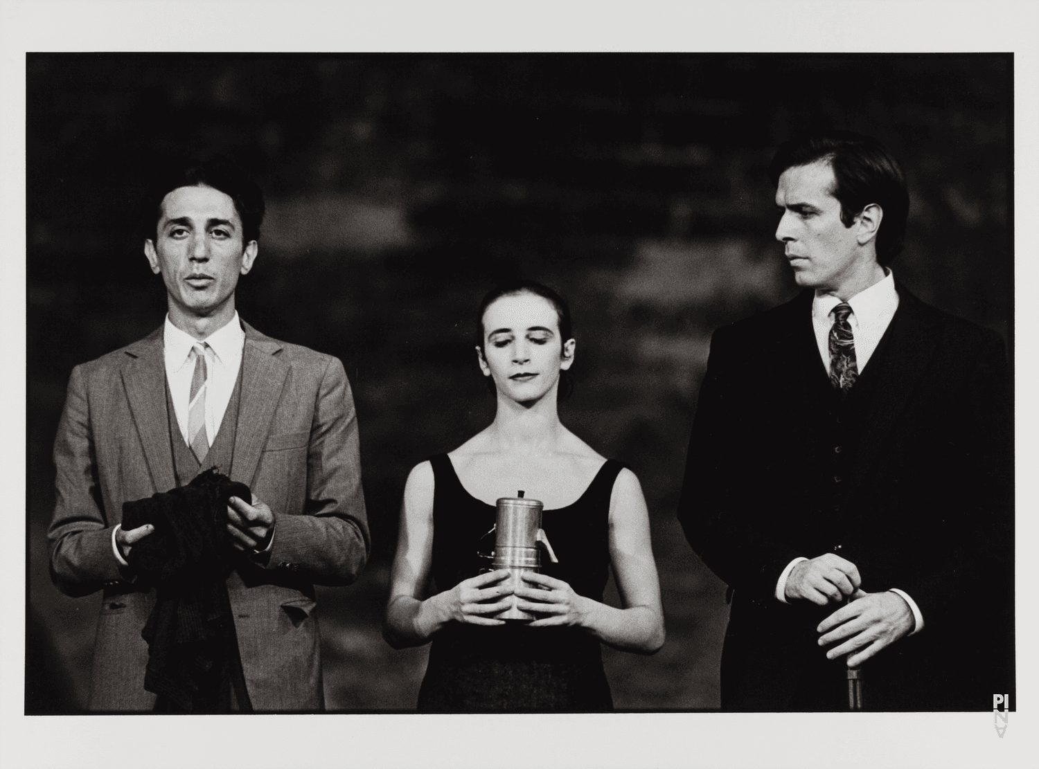 Urs Kaufmann, Jean Laurent Sasportes and Beatrice Libonati in “Walzer” by Pina Bausch at Cour d'honneur du Palais des Papes Avignon, season 1982/83