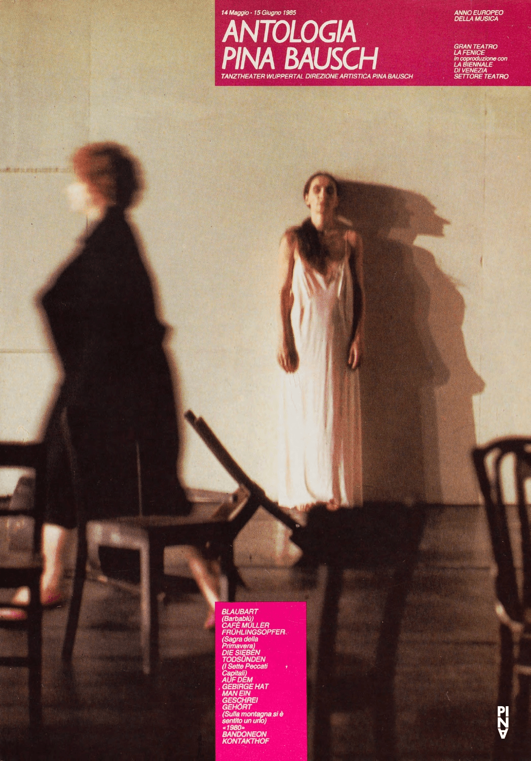 Booklet for “Bluebeard. While Listening to a Tape Recording of Béla Bartók's Opera "Duke Bluebeard's Castle"”, “The Rite of Spring”, “Café Müller” and more by Pina Bausch with Tanztheater Wuppertal in in Rome and Venice, 05/14/1985 – 06/15/1985