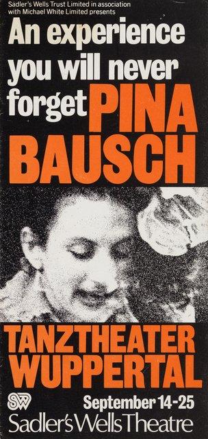Flyer zu „1980 – Ein Stück von Pina Bausch“ und „Kontakthof“ von Pina Bausch mit Tanztheater Wuppertal in London, 14.09.1982–25.09.1982