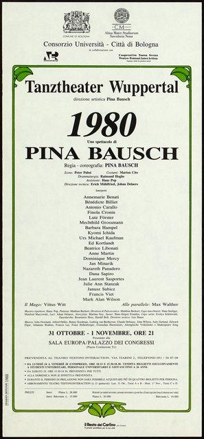 Affiche de « 1980 – Une pièce de Pina Bausch » de Pina Bausch à Bologne, 30 oct. 1988 – 1 nov. 1988
