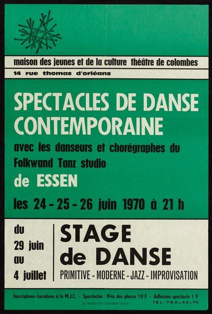 Affiche de « Im Wind der Zeit » et « Nachnull (Après Zéro) » de Pina Bausch et « Poème dansé », « Recueil » et « Metamorphose » de Jean Cébron à Colombes, 24 juin 1970 – 26 juin 1970