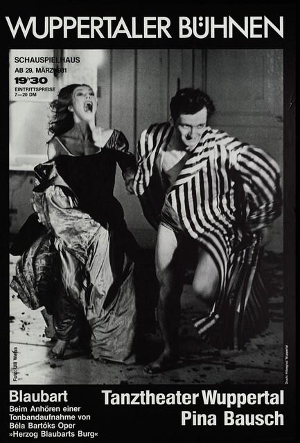 Plakat zu „Blaubart.  Beim Anhören einer Tonbandaufnahme von Béla Bartóks Oper »Herzog Blaubarts Burg«“ von Pina Bausch in Wuppertal, 29. März 1981