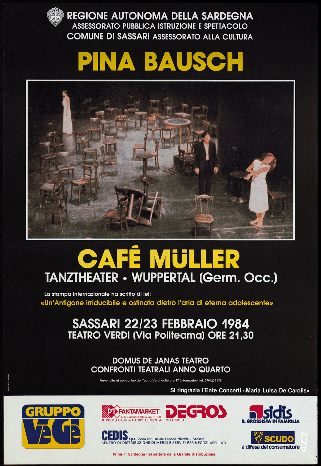 Poster for “Café Müller” by Pina Bausch in Sassari, 02/22/1984 – 02/23/1984