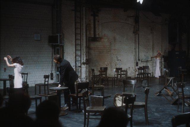 Beatrice Libonati, Jean Laurent Sasportes and Pina Bausch in “Café Müller” by Pina Bausch at Kampnagelfabrik Hamburg, season 1984/85
