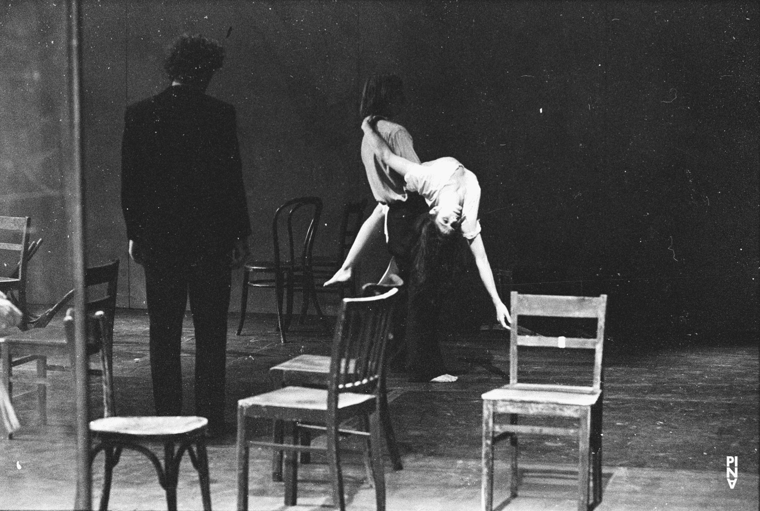Rolf Borzik, Dominique Mercy and Malou Airaudo in “Café Müller” by Pina Bausch