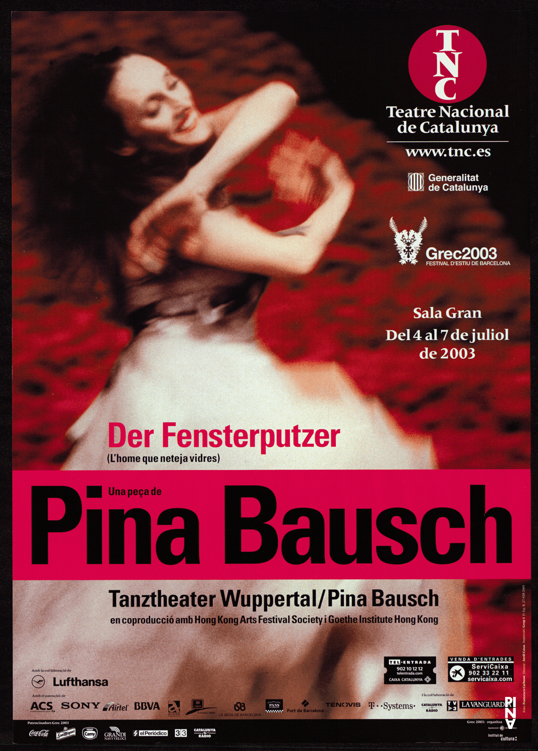Poster for “Der Fensterputzer (The Window Washer)” by Pina Bausch in Barcelona, 07/04/2003 – 07/07/2003